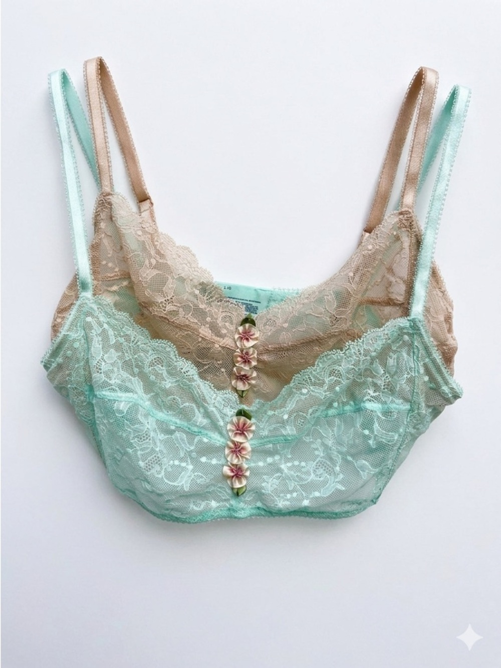 GAP Lace Bralette Duo in Mint and Taupe Bundle